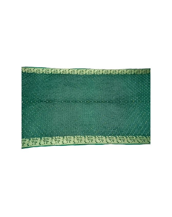 All Over Green Color Art Silk Bandhani Saree-5