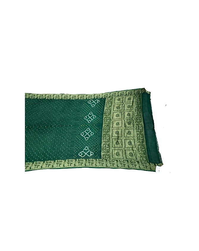 All Over Green Color Art Silk Bandhani Saree-1
