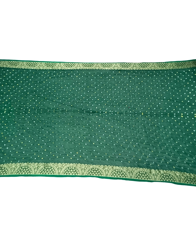 All Over Green Color Art Silk Bandhani Saree-2