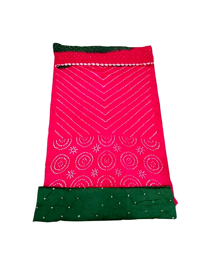 Pink &amp; Green Color Cotton Satin Bandhani Dress-KSB2X-12963
