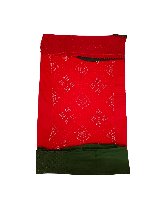 Red &amp; Green Color Cotton Satin Bandhani Dress-KSB2X-13036