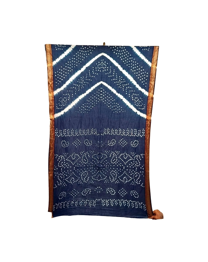 All Over Indigo Color Cotton Bandhani Saree-KSA2X-9963