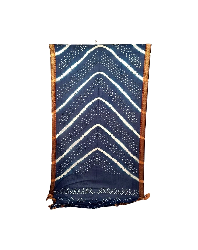 All Over Indigo Color Cotton Bandhani Saree-1