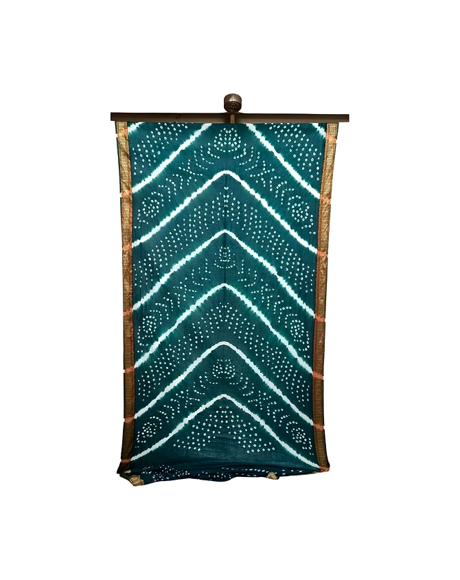 All Over Green Color Cotton Bandhani Saree-1