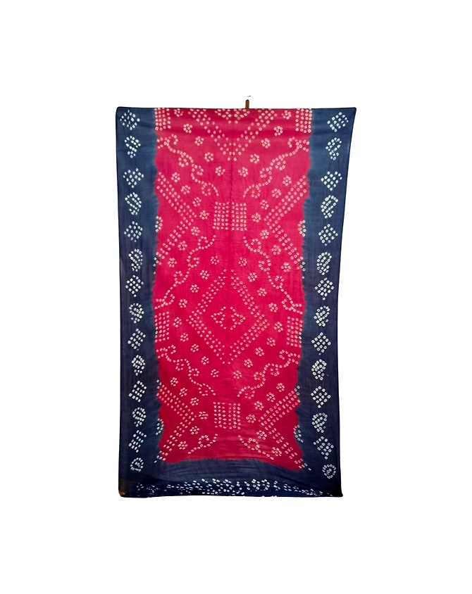 Blue &amp; Gajari Color Cotton Bandhani Saree-1
