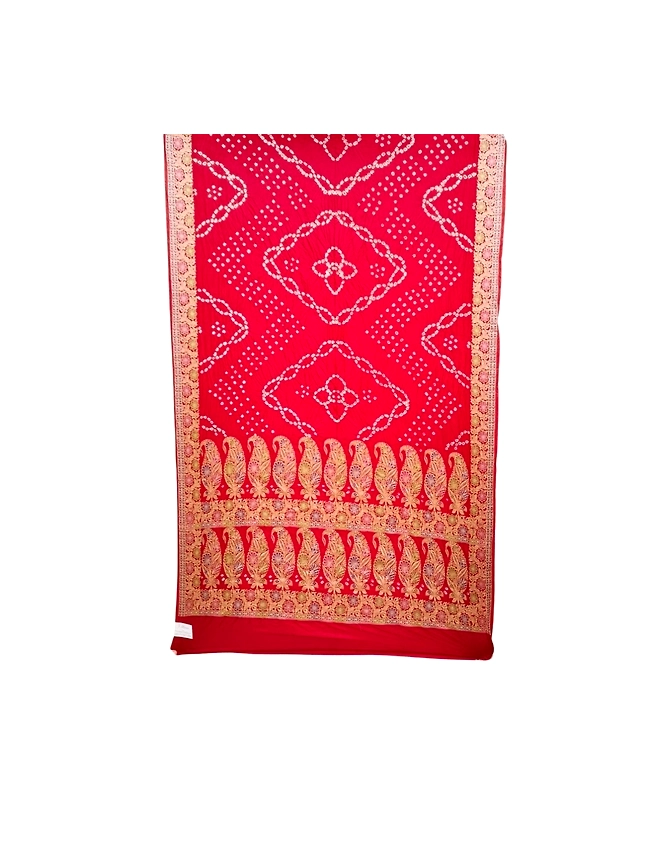 All Over Red Color Dupion Silk Bandhani Saree-KSA6X-90463