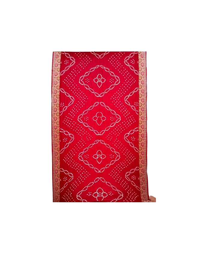 All Over Red Color Dupion Silk Bandhani Saree-1