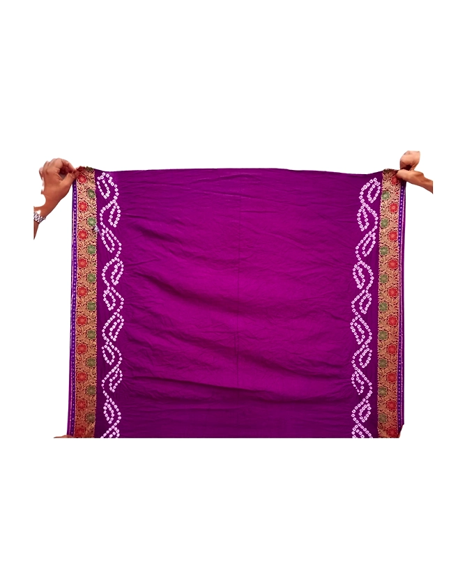 All Over Magenta Color Dupion Silk Bandhani Saree-2