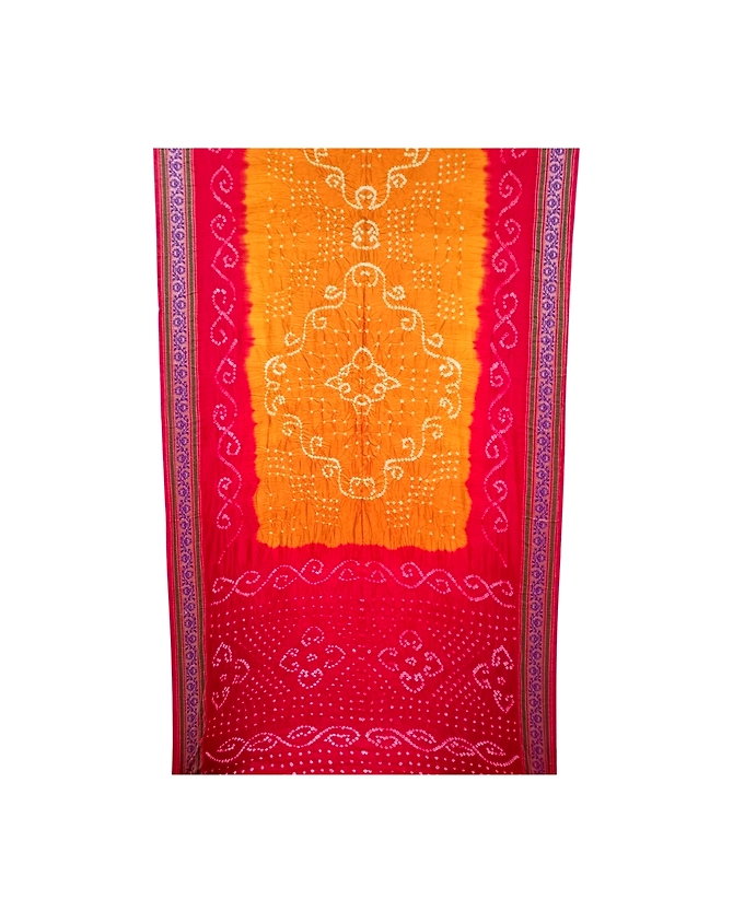 Red &amp; Rust Color Dupion Silk Bandhani Saree-KSA6X-90527