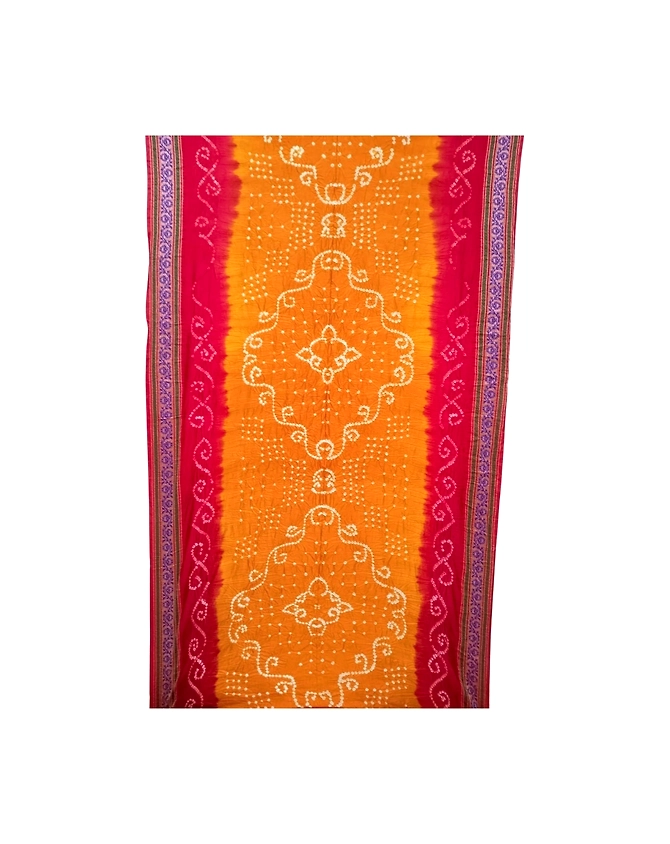 Red &amp; Rust Color Dupion Silk Bandhani Saree-1