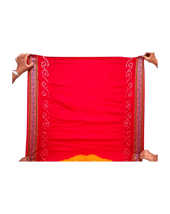 Red &amp; Rust Color Dupion Silk Bandhani Saree-2