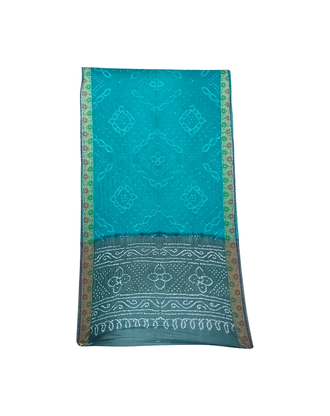 Sea Green &amp; Grey Color Dupion Silk Bandhani Saree-KSA6X-90533