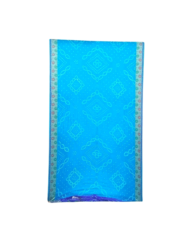 Sky Blue &amp; Blue Color Dupion Silk Bandhani Saree-1