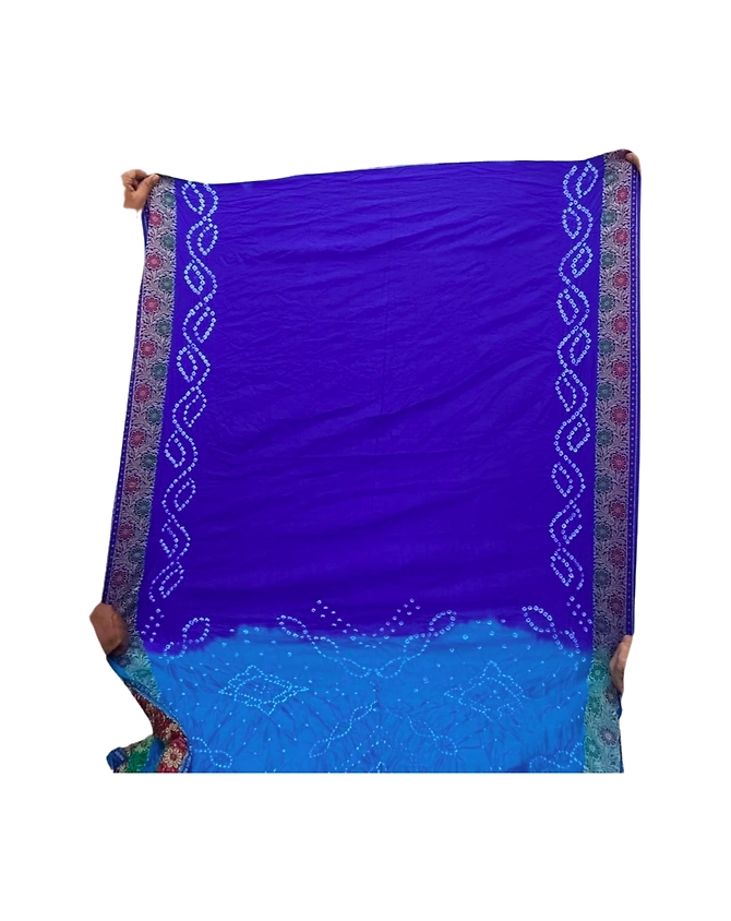 Sky Blue &amp; Blue Color Dupion Silk Bandhani Saree-2
