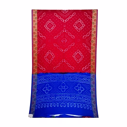kala sanskruti retail pvt.ltd. red & blue color dupion silk bandhani saree