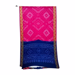 kala sanskruti retail pvt.ltd. blue & pink color dupion silk bandhani saree