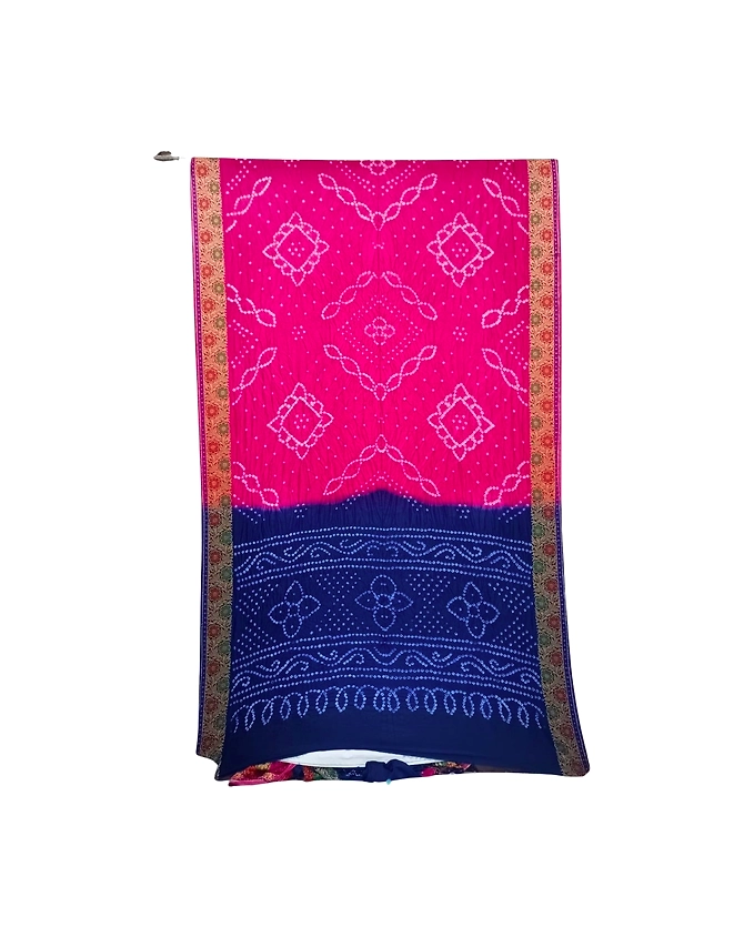 Blue &amp; Pink Color Dupion Silk Bandhani Saree-KSA6X-90546