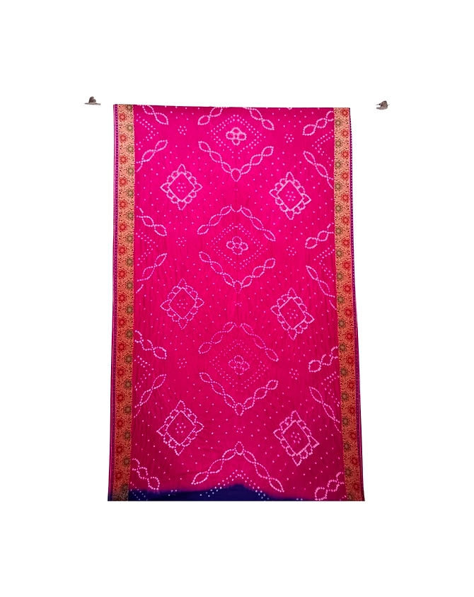Blue &amp; Pink Color Dupion Silk Bandhani Saree-1
