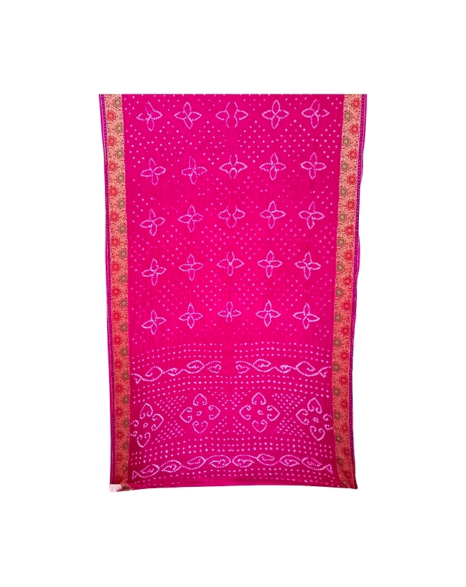 Pink &amp; Grey Color Dupion Silk Bandhani Saree-KSA6X-90555
