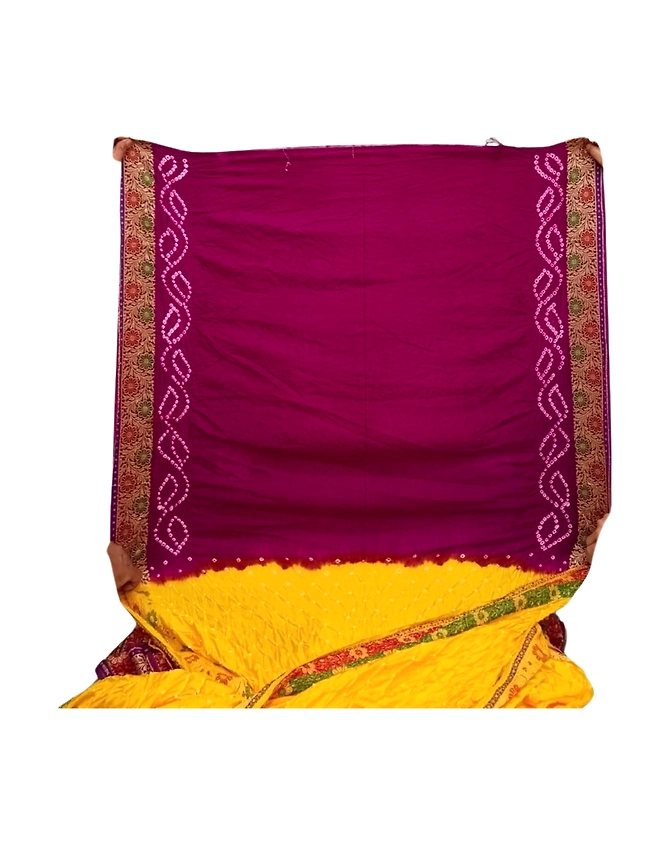 Jambali &amp; Golden Color Dupion Silk Bandhani Saree-2
