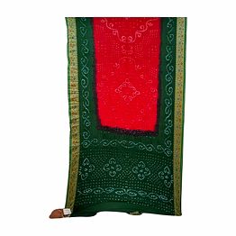 kala sanskruti retail pvt.ltd. green & red color dupion silk bandhani saree