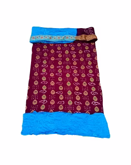 Magenta & Skyblue Color Dupion Silk Bandhani Dress
