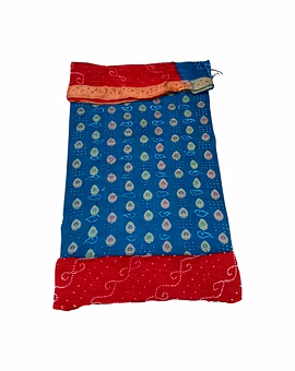 Indigo & Red Color Dupion Silk Bandhani Dress