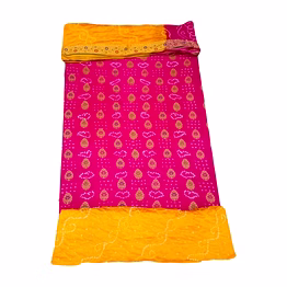 kala sanskruti retail private limitade pink & golden color dupion silk bandhani dress