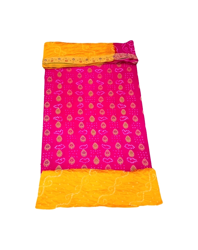 Pink &amp; Golden Color Dupion Silk Bandhani Dress-KSB6X-10227