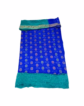 Blue & Rama Color Dupion Silk Bandhani Dress