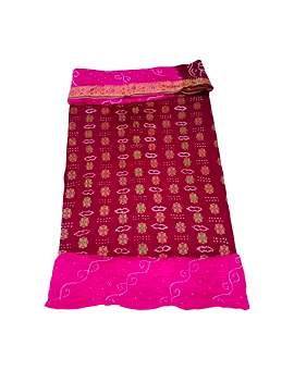 Magenta & Pink Color Dupion Silk Bandhani Dress