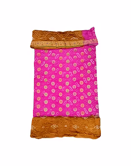 Pink & Chiku Color Dupion Silk Bandhani Dress