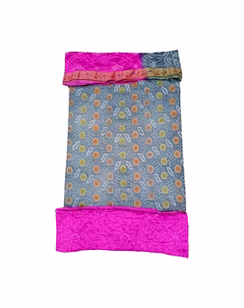 Grey & Pink Color Dupion Silk Bandhani Dress