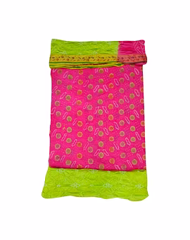 Pink & Perrot Color Dupion Silk Bandhani Dress