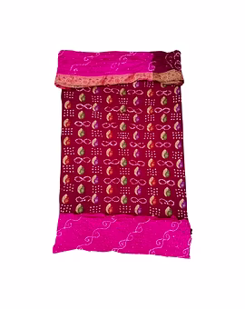 Magenta & Pink Color Dupion Silk Bandhani Dress