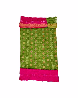 Pista & Pink Color Dupion Silk Bandhani Dress