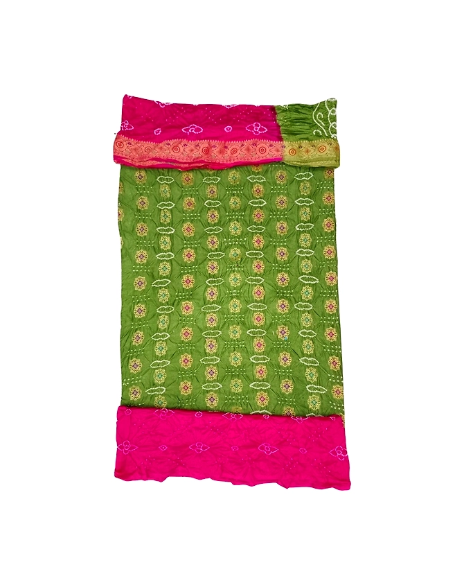 Pista &amp; Pink Color Dupion Silk Bandhani Dress-KSB6X-10248