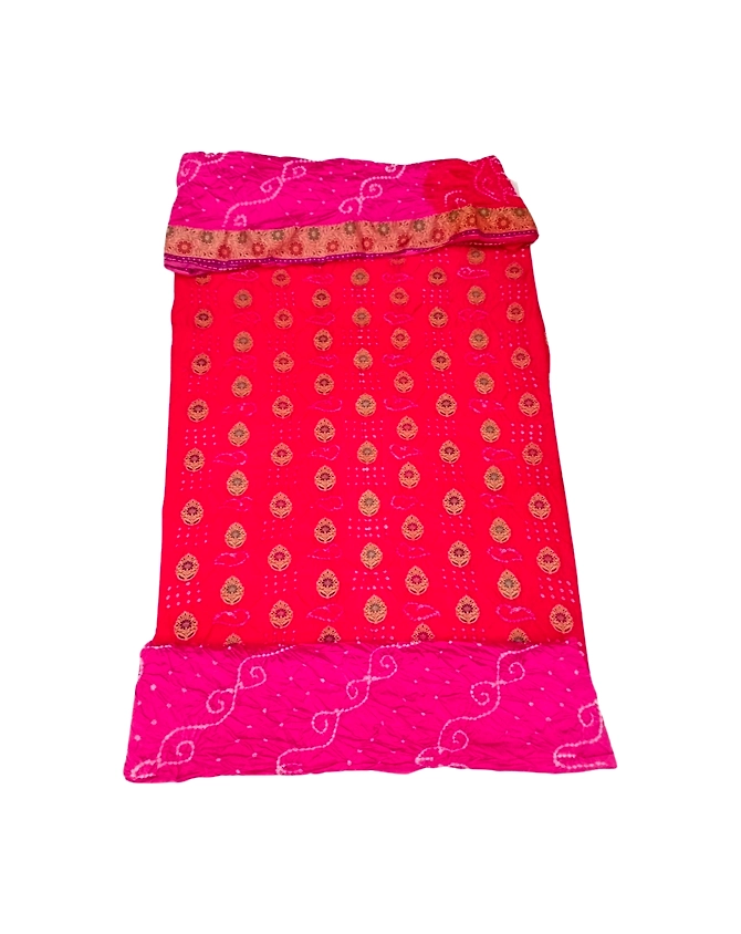 Orange &amp; Pink Color Dupion Silk Bandhani Dress-KSB6X-10262