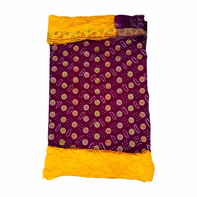 kala sanskruti retail private limitade magenta & golden color dupion silk bandhani dress