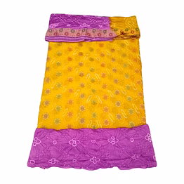 kala sanskruti retail private limitade golden & lavender color dupion silk bandhani dress