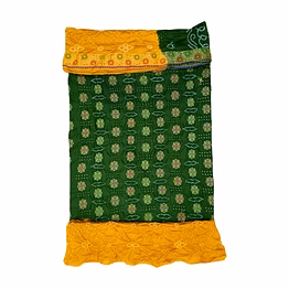 kala sanskruti retail private limitade green & rust color dupion silk bandhani dress