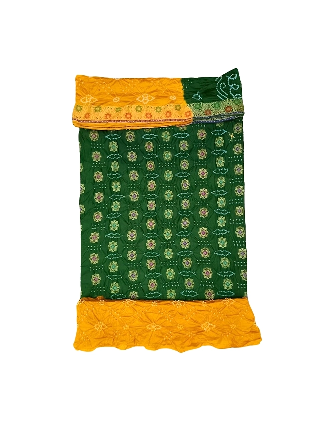 Green &amp; Rust Color Dupion Silk Bandhani Dress-KSB6X-10294