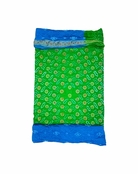 Parrot Green & Skyblue Color Dupion Silk Bandhani Dress