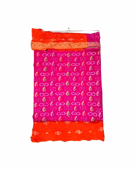 Pink & Orange Color Dupion Silk Bandhani Dress