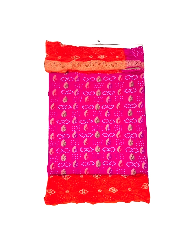 Pink &amp; Orange Color Dupion Silk Bandhani Dress-KSB6X-10308