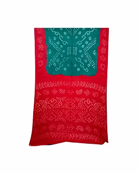 Rama & Red Color Cotton Bandhani Saree