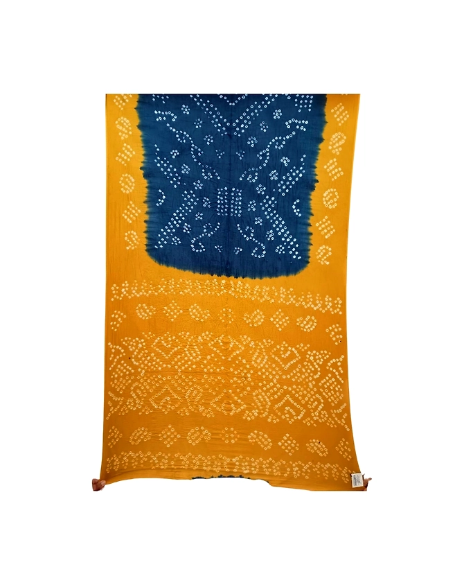Indigo &amp; Rust Color Cotton Bandhani Saree-KSA2X-10029