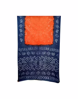 Peach & Indigo Color Cotton Bandhani Saree