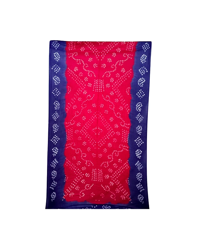 Pink &amp; Blue Color Cotton Bandhani Saree-2