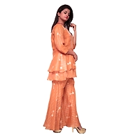 Straight Kurti With Garara-Orange-Linen-M